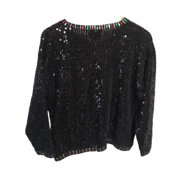 Vintage BERER Takako Sakon Black Full Sequin Christmas Tree Full Zip XL - Picture 5 of 8